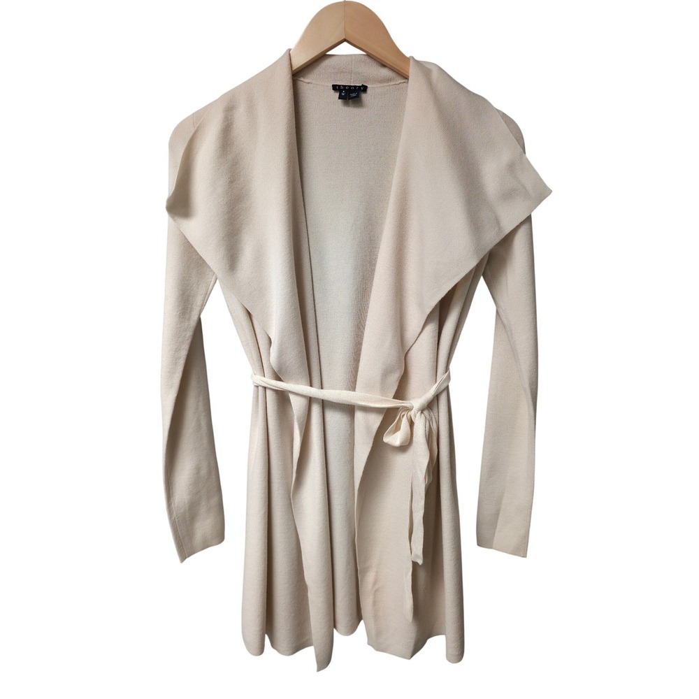 Theory Trincy Evian Stretch Cardigan Women P Cream Wool Draped Belted Minimalist